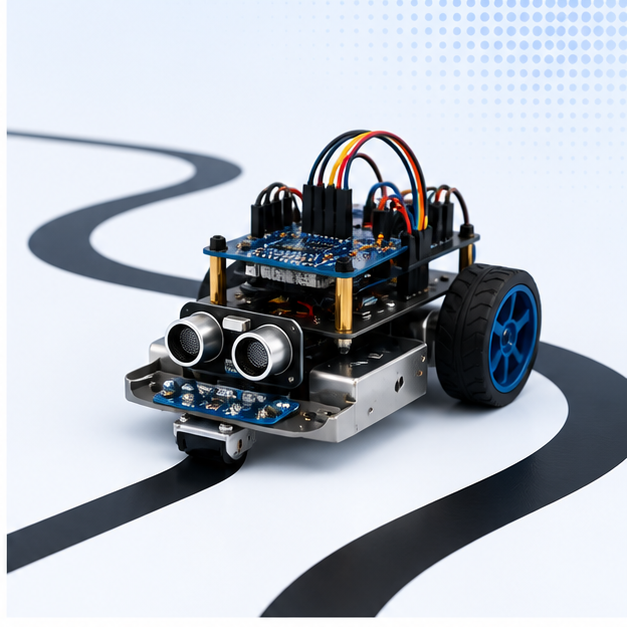 Sensor-equipped robot following a track line