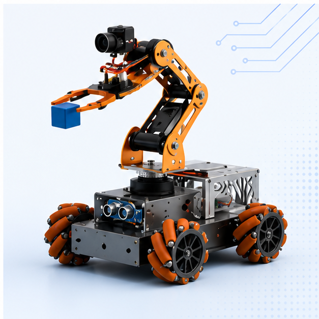 Robotic arm mounted on a mobile showcase robot