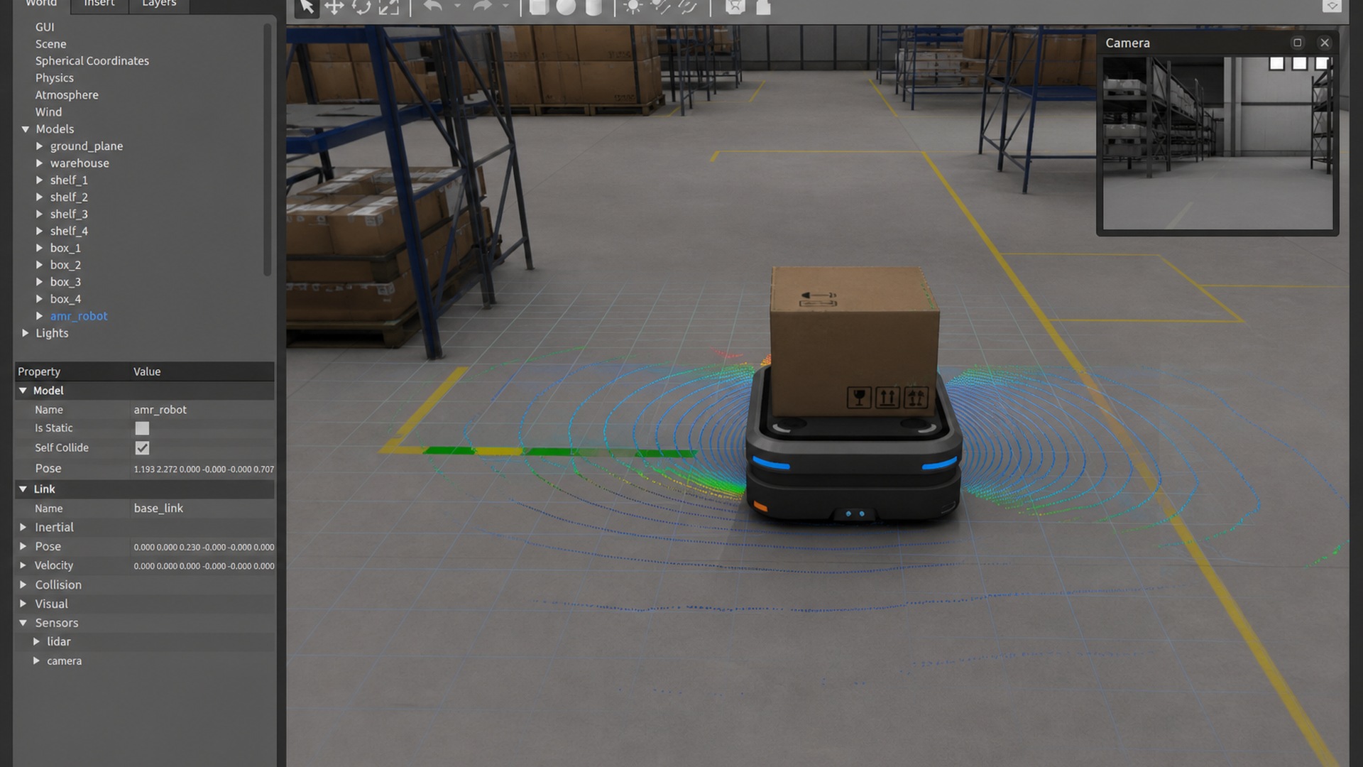 Gazebo simulation of warehouse AMR robot
